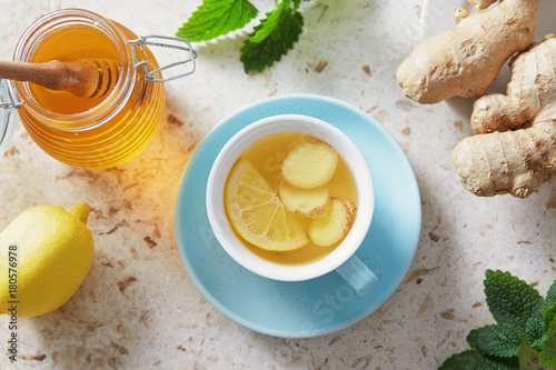 Lemon and ginger tea with honey