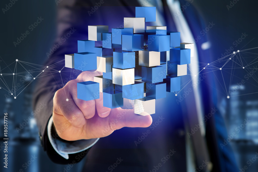 3d rendering blue and white cube on a futuristic interface 3d rendering blue and white cube on a futuristic interface