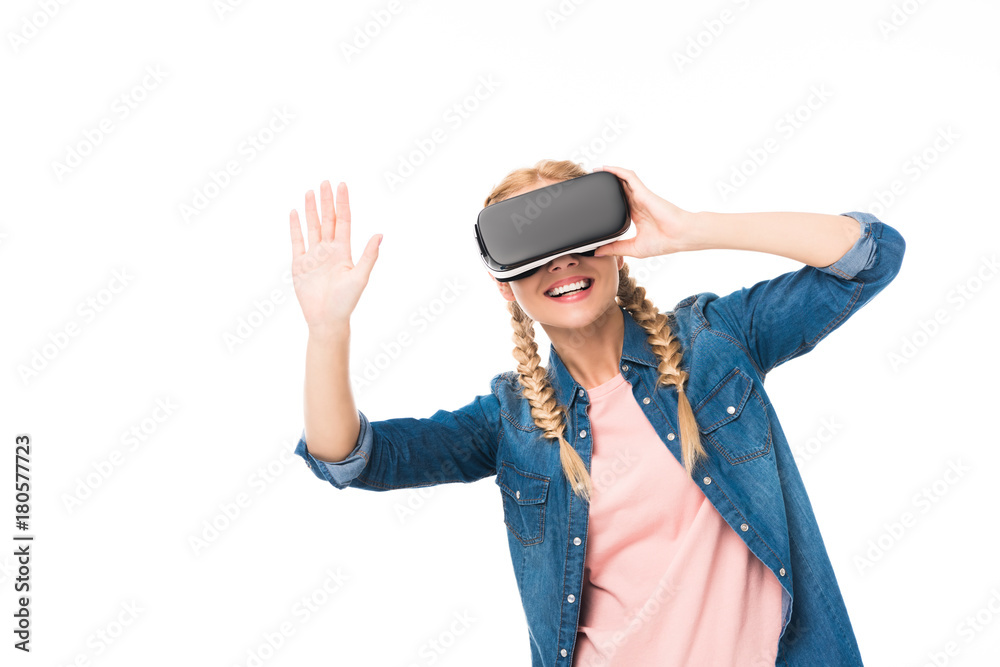 Naklejka premium girl in virtual reality headset