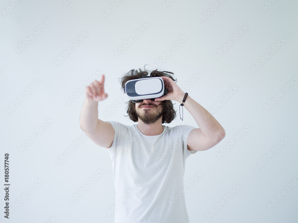 Man using headset of virtual reality Man using headset of virtual reality