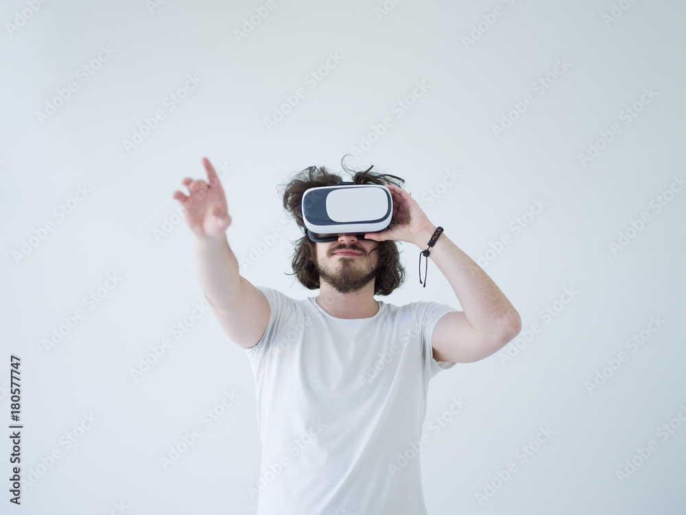 Man using headset of virtual reality Man using headset of virtual reality