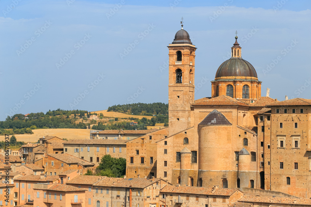 view of medieval castle in Urbino, Marche, Italy.