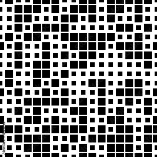 Mosaic geometric seamless pattern. The texture consisting of square elements arranged on a white background. Black and white.