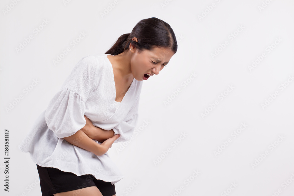 woman with stomach ache, menstrual period cramp, abdominal pain, food poisoning woman with stomach ache, menstrual period cramp, abdominal pain, food poisoning