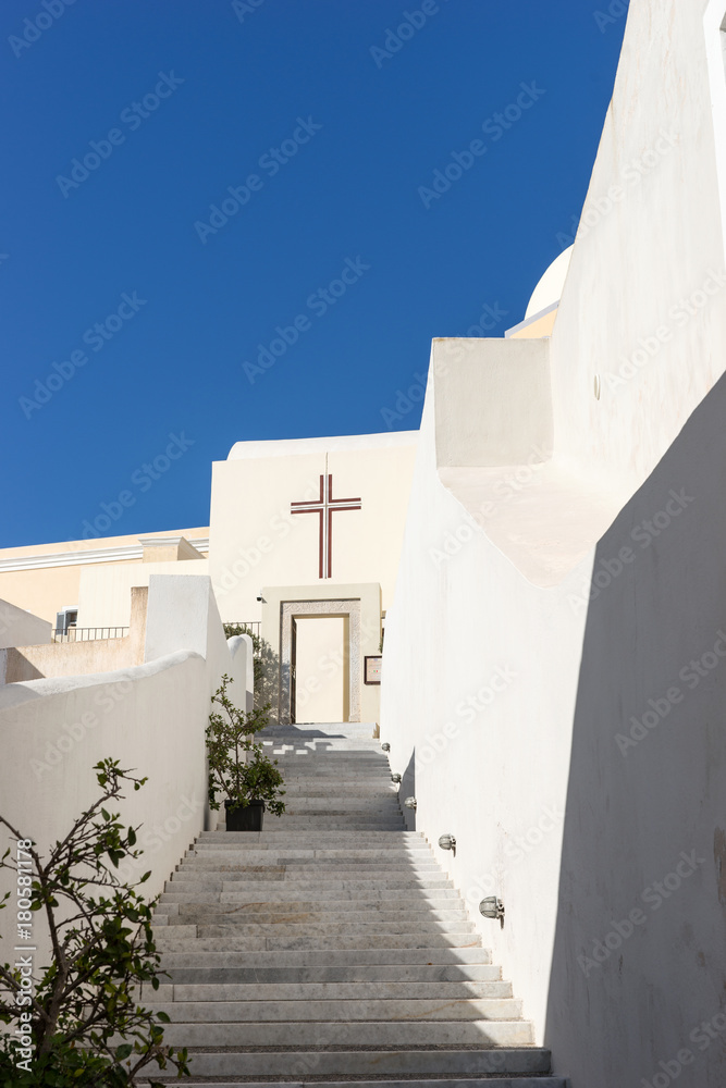 Stairs up to the church in Fira, Santorini