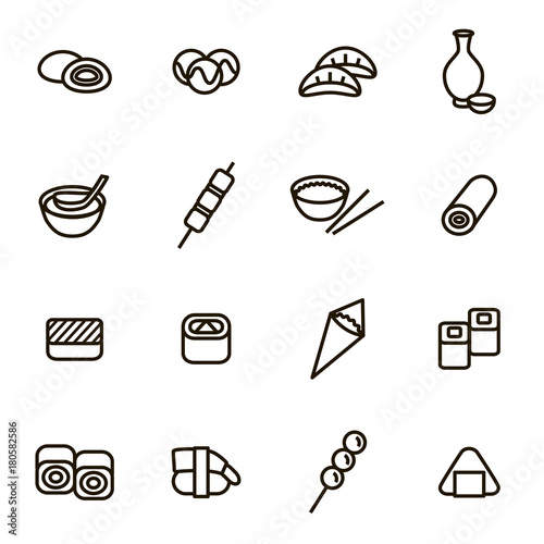 Japanese Foods Black Thin Line Icons Set. Vector