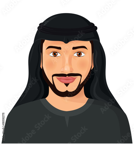 Arabian man face front view isolated on white avatar portrait vector Illustration