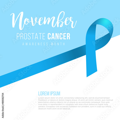 Prostate Cancer Blue Awareness Ribbon Background. Prostate cancer awareness symbol, isolated on blue background. Vector illustration