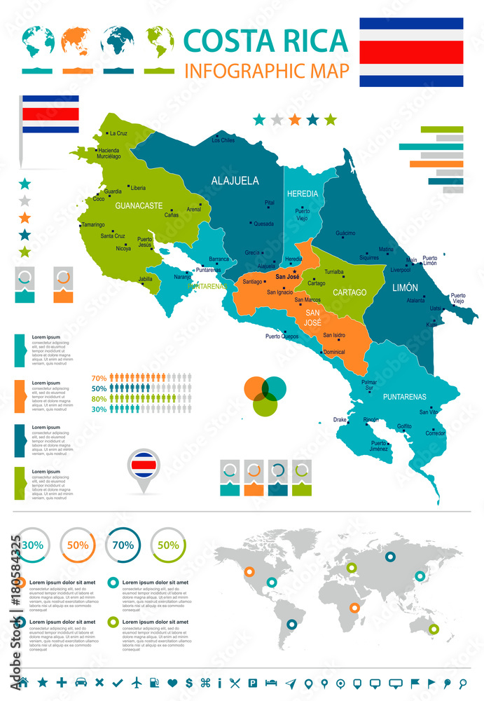 Costa Rica - infographic map and flag - Detailed Vector Illustration