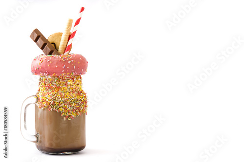 Quadro em tela Extreme milkshake or freak shake isolated on white background