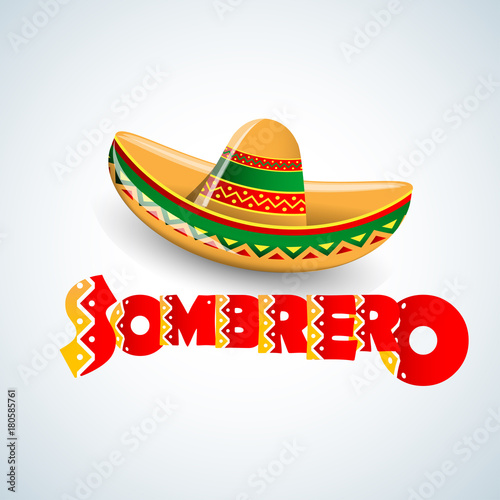 Sombrero Hat vector illustration. Mexican hat on white background. Masquerade or carnival costume headdress
