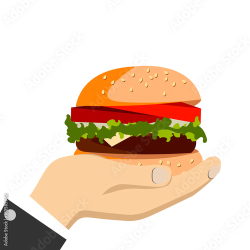 Hand holding a burger.