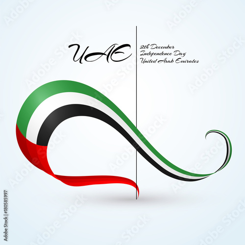 National flag of the United Arab Emirates (UAE) Ribbon of flag colors with text December 2 Independence day of UAE  Vector