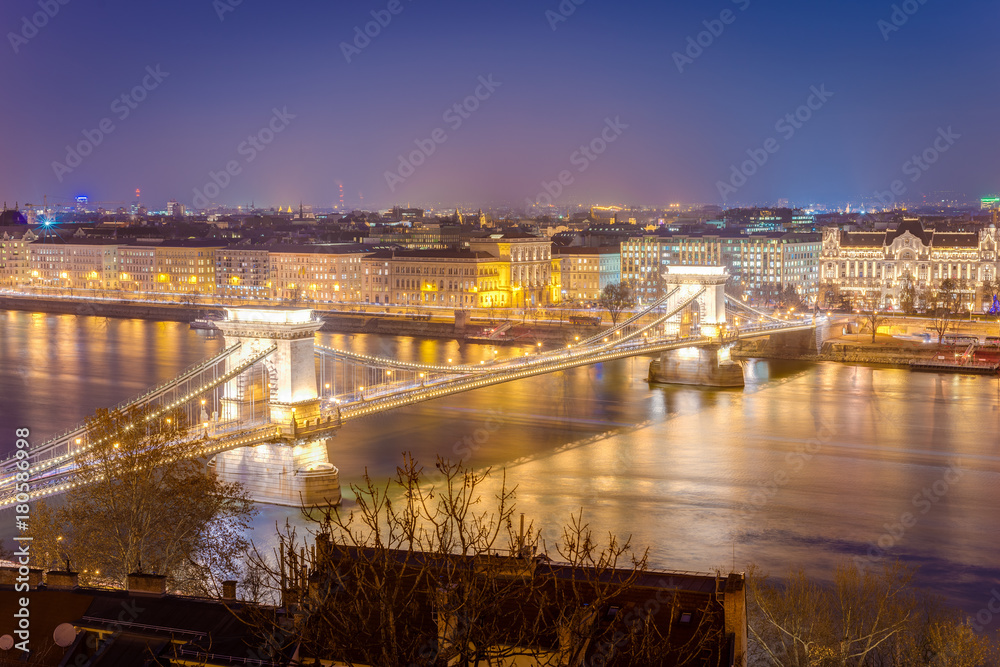 Chain bridge over the Danube River in Budapest, Hungary