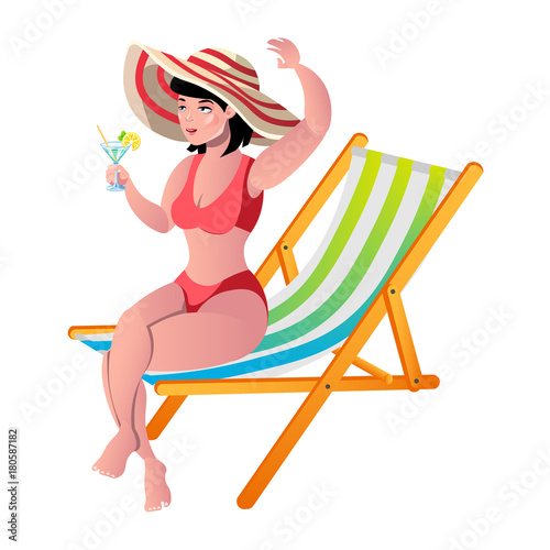 Woman on Beach, smiling girl Wear Hat On Summer Sea