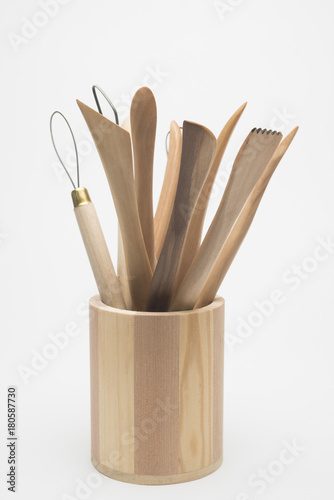 Wooden pencil holder with spatulas