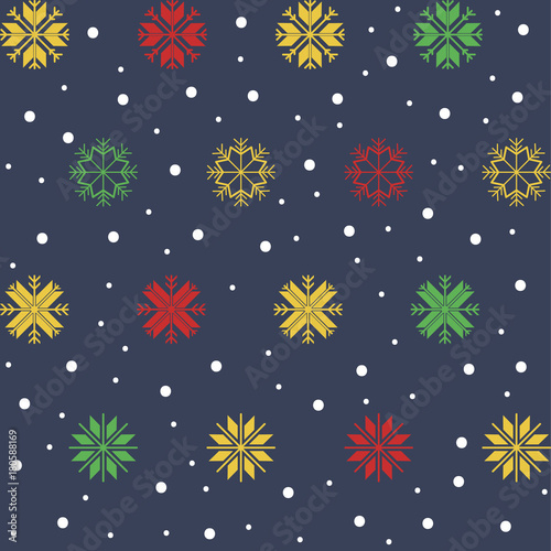 Seamless festive Christmas pattern with colored snowflakes