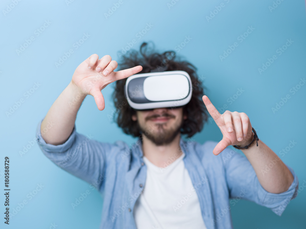 man using VR headset glasses of virtual reality man using VR headset glasses of virtual reality