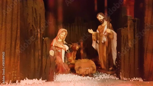 crib with snow without jesus child photo