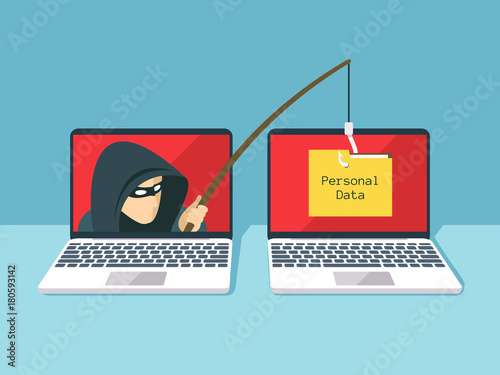Phishing scam, hacker attack and web security vector concept