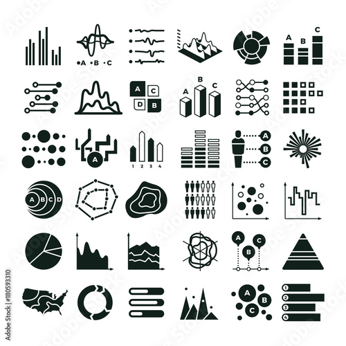 Diagram and infographic vector icons. Business data chart and graph symbols