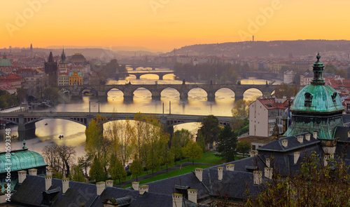 Prague bridges during sunrise. Europe, Czech republic.
