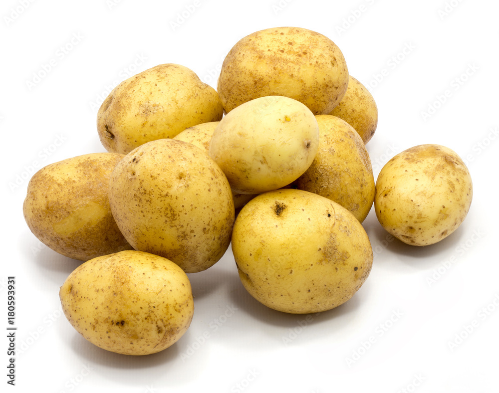 Group of several whole potatoes isolated on white background. Group of several whole potatoes isolated on white background.