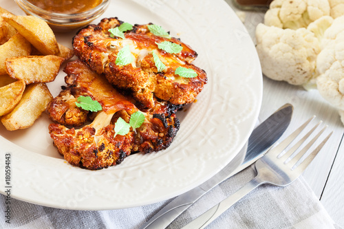 Vegetarian roasted cauliflower steak with herbs