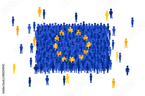 Vector European Union state flag formed by crowd of cartoon people photo