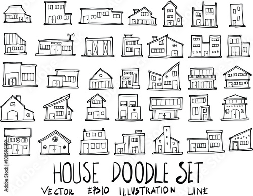 Set of House illustration Hand drawn doodle Sketch line vector eps10