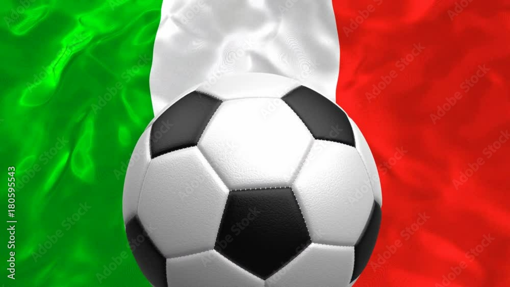 Looping 3D animation of the textured soccer ball rotating against the national flag of Italy Looping 3D animation of the textured soccer ball rotating against the national flag of Italy