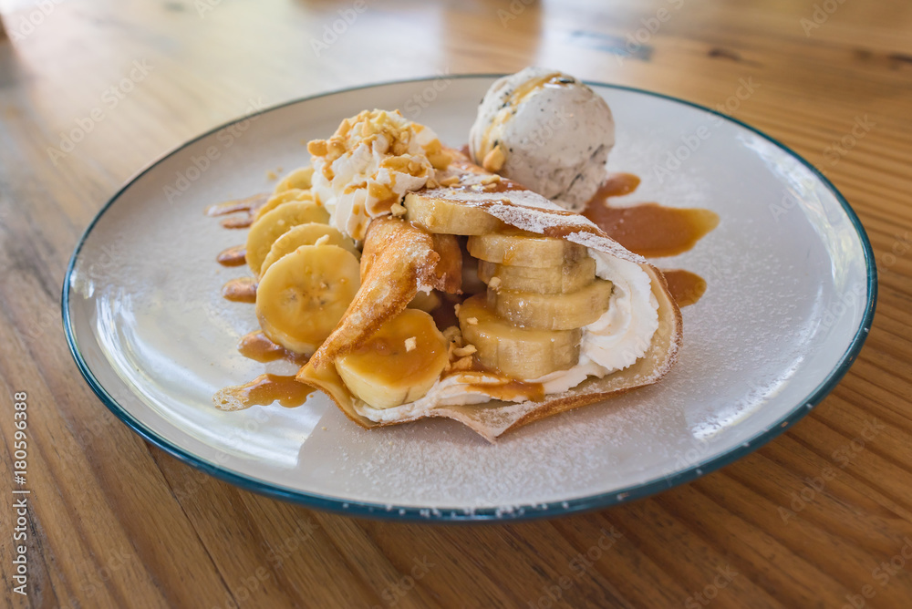 Fresh baked caramel banana crepe Fresh baked caramel banana crepe
