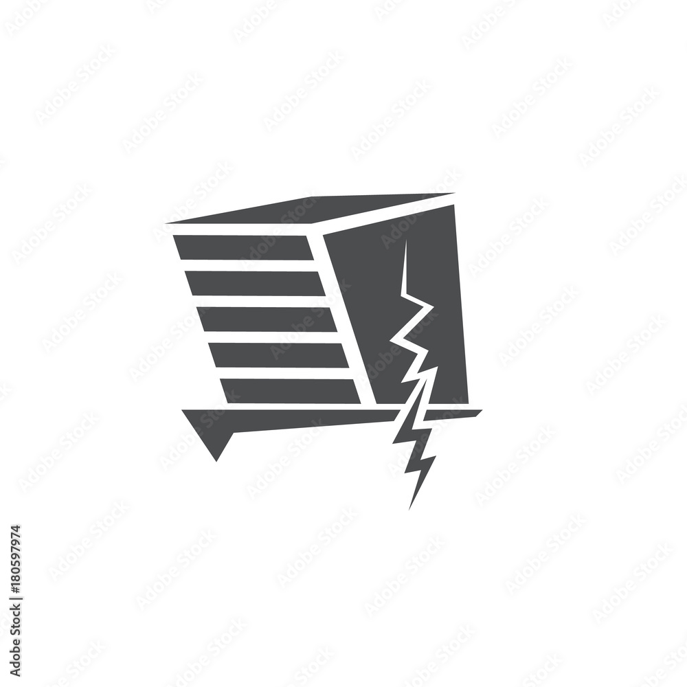 vector Earthquake v icon with damaged house isolated on white background. Natural disaster sign or symbol vector Earthquake v icon with damaged house isolated on white background. Natural disaster sign or symbol