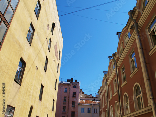 Walls of buildings of old city at Saint-Petersburg, Russia 