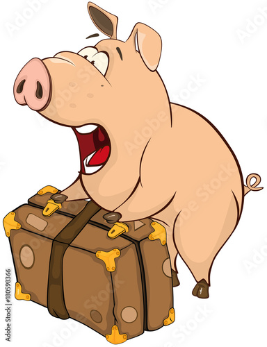 Illustration of a Cute Pig. Cartoon Character 