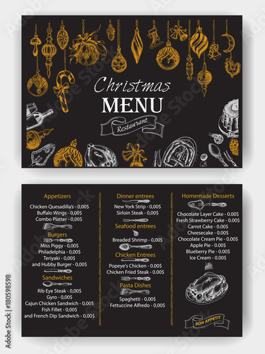 Vector illustration sketch - Greeting cards and holiday design. Vintage Xmas Menu