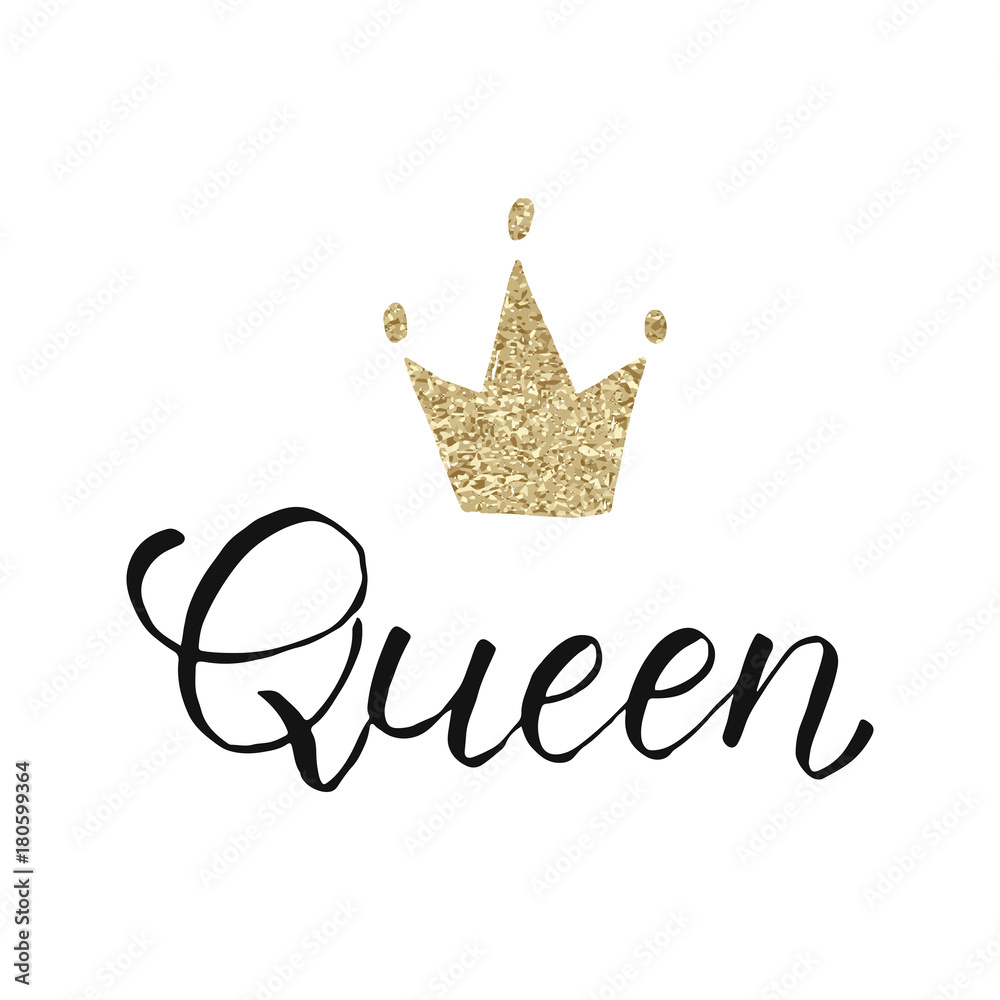 Vector hand lettering with text Queen and golden crown Stock Vector ...