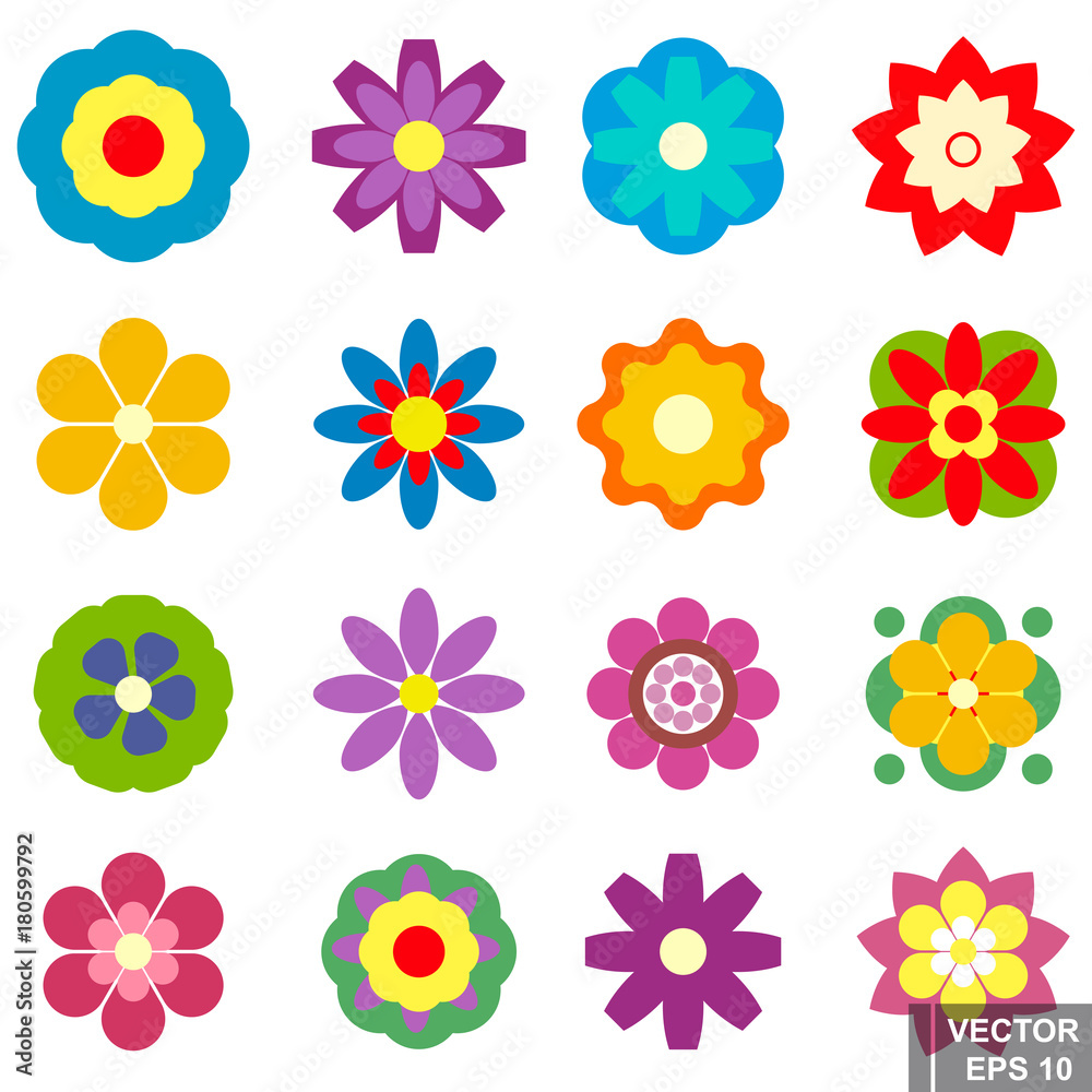Seth flowers. Isolated on white background. Different. simple flat style. Seth flowers. Isolated on white background. Different. simple flat style.