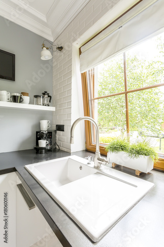 White sink in modern kitchen