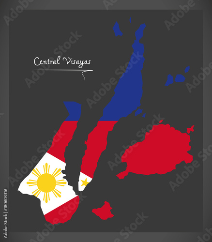 Central Visayas map of the Philippines with Philippine national flag illustration