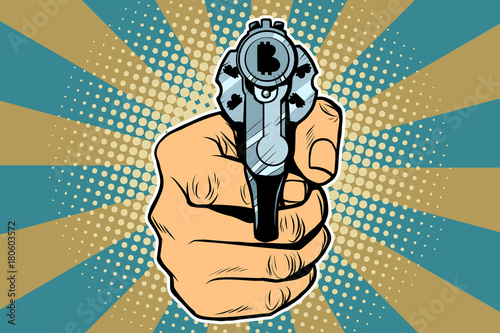 Bitcoin currency money Finance revolver in hand