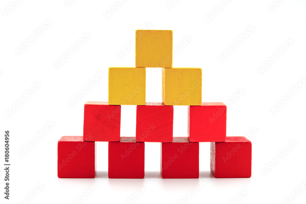 Wooden blocks colourful for children to learn colors and shapes on white background..