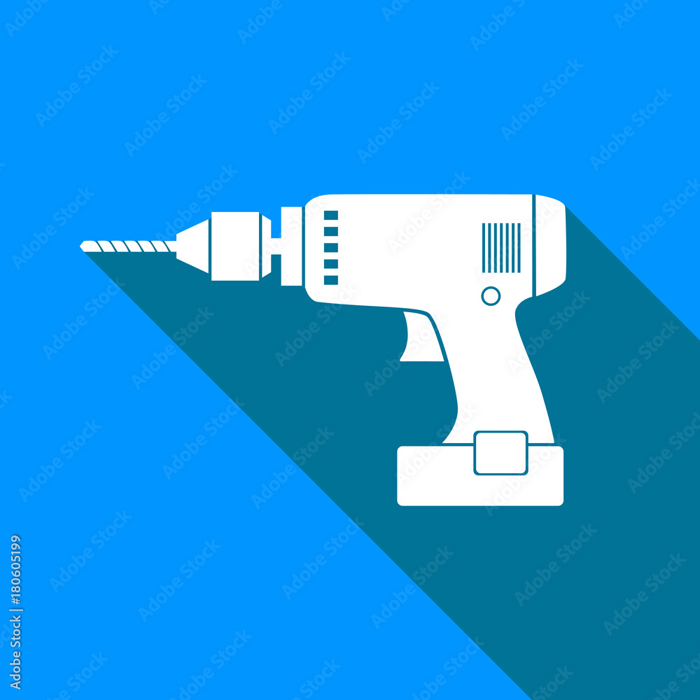 Drill vector icon on blue background Drill vector icon on blue background