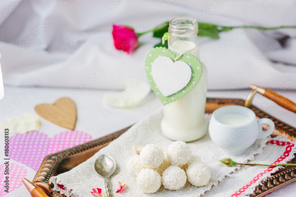 Breakfast in bed on Valentine's day Breakfast in bed on Valentine's day