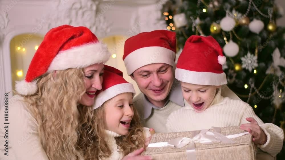 Happy family celebrating New Year Christmas
Happy family celebrating New Year Christmas