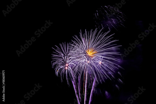 beautiful colorful firework isolated display for celebration happy new year and merry christmas on black isolated background, fireworks new year 2018