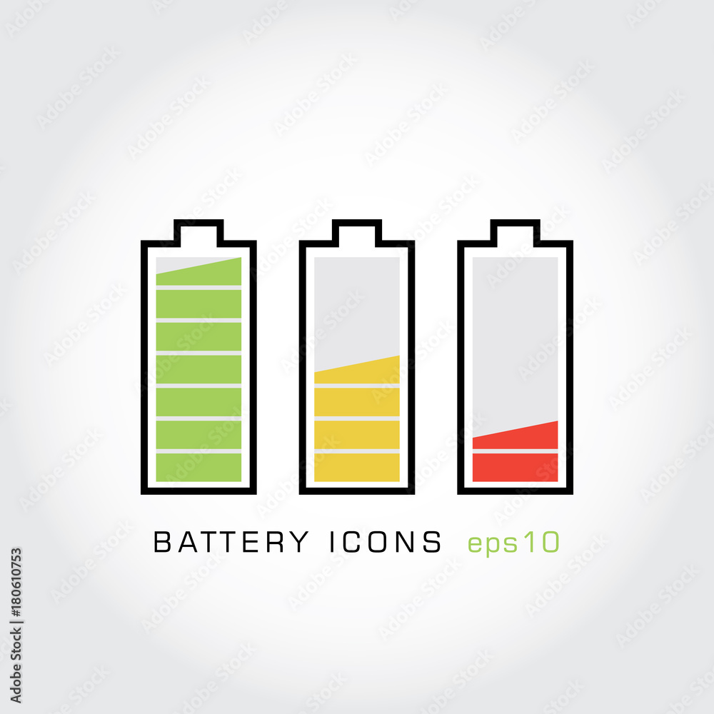 Set of battery icons. Set of battery icons.