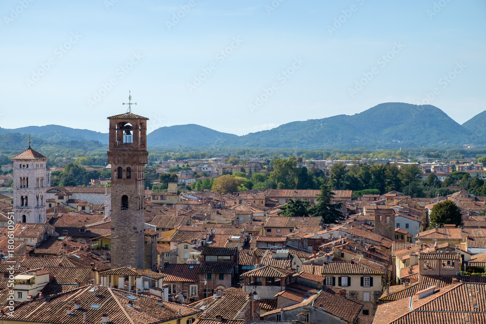Rooftop view of Lucca, Italy