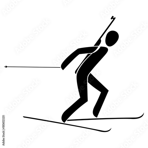 Silhouette biathlon athlete race skiing running isolated.Winter sport games sprint, pursuit, individual, mass start. Black white flat slyle design vector illustration.Web pictogram icon symbol