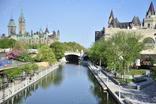 Parliament building and Chateau Laurier with Rideau Canal